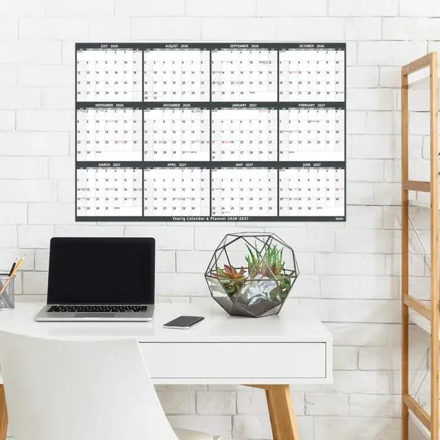 Alt view image 2 of 7 - Dry Erase Calendar 2026-2027 Large Yearly Wall calendar, 38.2'' x 25.2'', 2-Side Reversible Calendar 2026-2027, Vertical/Horizontal, Jul 2026 Jun 2027, Wall Calendar with Notes, Stickers Grey
