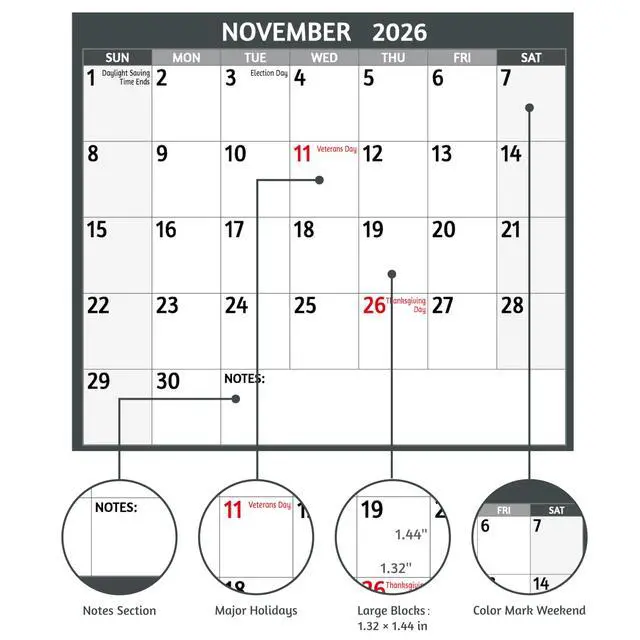 Alt view image 4 of 7 - Dry Erase Calendar 2026-2027 Large Yearly Wall calendar, 38.2'' x 25.2'', 2-Side Reversible Calendar 2026-2027, Vertical/Horizontal, Jul 2026 Jun 2027, Wall Calendar with Notes, Stickers Grey