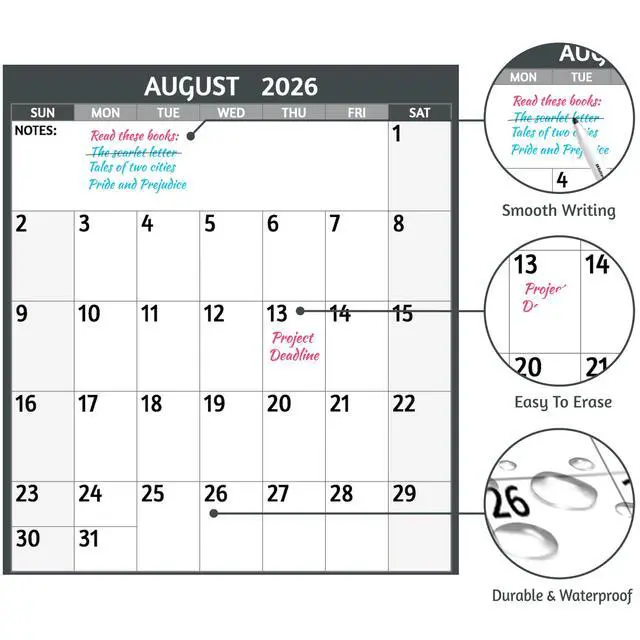 Alt view image 5 of 7 - Dry Erase Calendar 2026-2027 Large Yearly Wall calendar, 38.2'' x 25.2'', 2-Side Reversible Calendar 2026-2027, Vertical/Horizontal, Jul 2026 Jun 2027, Wall Calendar with Notes, Stickers Grey