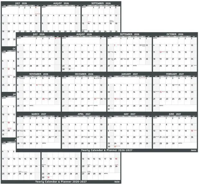 Main image of Dry Erase Calendar 2026-2027 Large Yearly Wall calendar, 38.2'' x 25.2'', 2-Side Reversible Calendar 2026-2027, Vertical/Horizontal, Jul 2026 Jun 2027, Wall Calendar with Notes, Stickers Grey