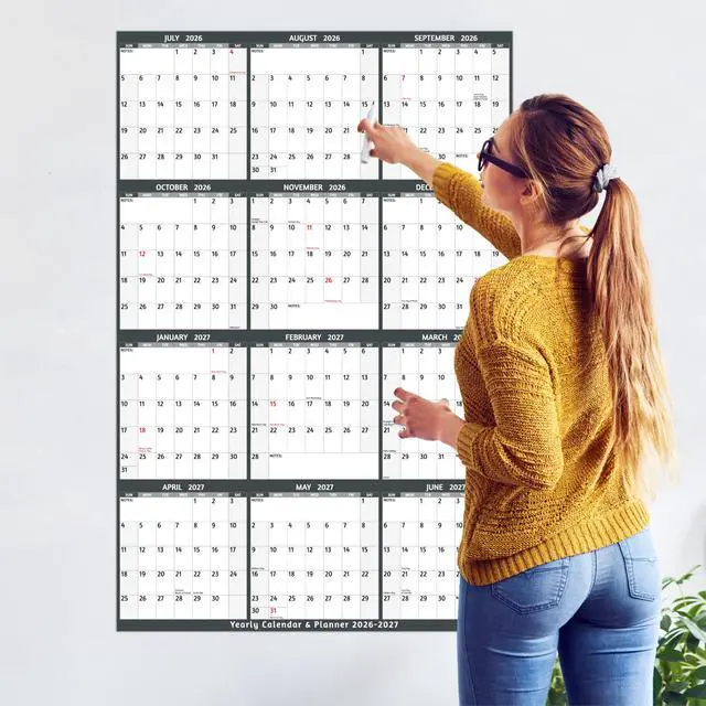 Alt view image 7 of 7 - Dry Erase Calendar 2026-2027 Large Yearly Wall calendar, 38.2'' x 25.2'', 2-Side Reversible Calendar 2026-2027, Vertical/Horizontal, Jul 2026 Jun 2027, Wall Calendar with Notes, Stickers Grey