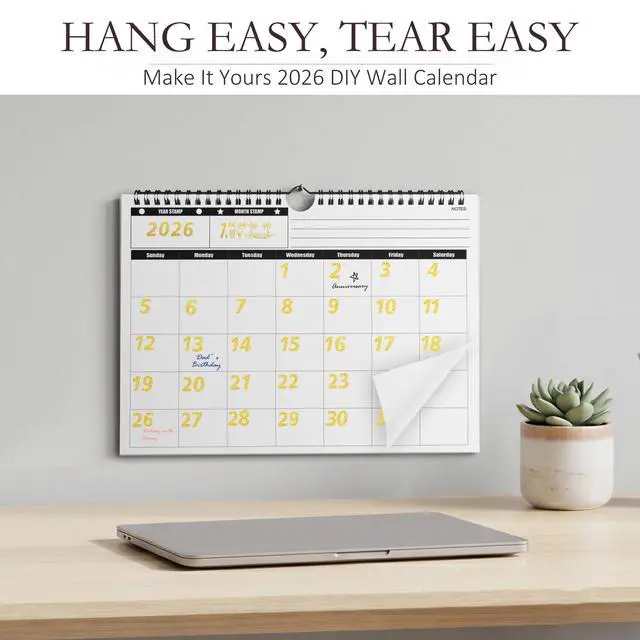 Alt view image 5 of 7 - undated wall calendar, 24-Month Calendar Planner&Number Stamps,11.8"x8.6"