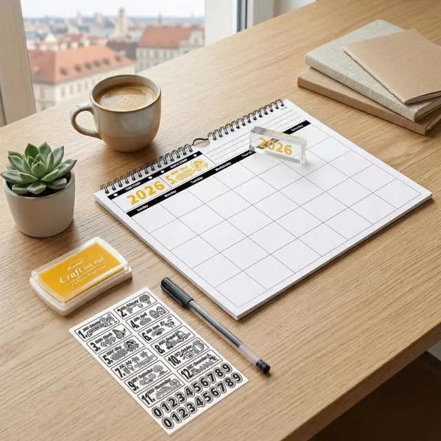 Alt view image 7 of 7 - undated wall calendar, 24-Month Calendar Planner&Number Stamps,11.8"x8.6"