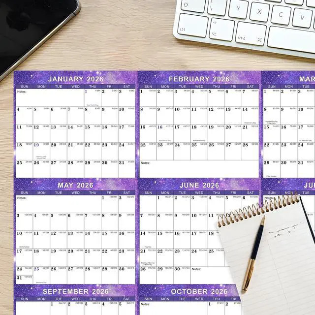 Alt view image 7 of 7 - 2026 Wall Calendar 24" x 36" Dry Erase Calendar for Wall from January 2026 to December 2026 12 Month Annual Large Yearly Wall Planner for Office School(Purple)