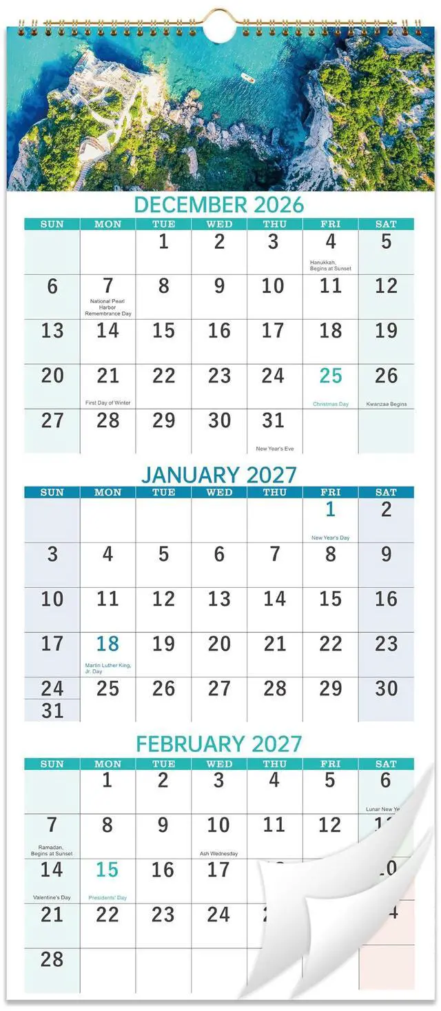 Main image of 2027 Wall Calendar, 3-Month Wall Calendar 2027, Vertical Display, Foldable