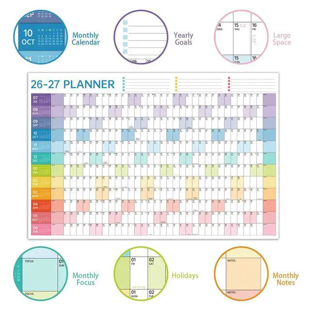 Alt view image 3 of 7 - 2026-2027 Yearly Wall Calendar - Calendar 2026-2027, Wall Calendar 12 Month, July 2026 - June 2027, 23.1"X 34.6" (Open), Full Year Calendar One Page, Annual Year Calendar with Stickers, Holidays