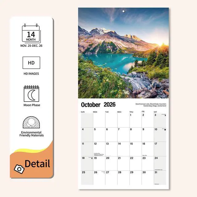 Alt view image 4 of 6 - Wall Calendar 2026 Planner Calendar - Brilliant Seasons Hangable Monthly Wall Calendar with Large Blocks for Organizing & Planning, Academic Schedule, Home, Office & family, Thick & Sturdy Paper