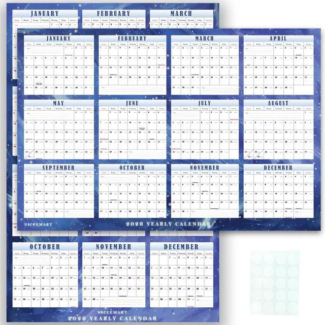 Main image of 36 X 24 2026 Yearly Wall Calendar, Large Folded Annual Yearly Planner Laminated Horizontal and Vertical Dual-Use, Effortlessly Plan and Schedule JanuaryDecember 2026 (24" x 36" - Folded)
