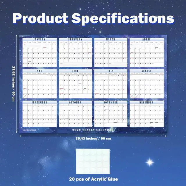 Alt view image 2 of 7 - 36 X 24 2026 Yearly Wall Calendar, Large Folded Annual Yearly Planner Laminated Horizontal and Vertical Dual-Use, Effortlessly Plan and Schedule JanuaryDecember 2026 (24" x 36" - Folded)
