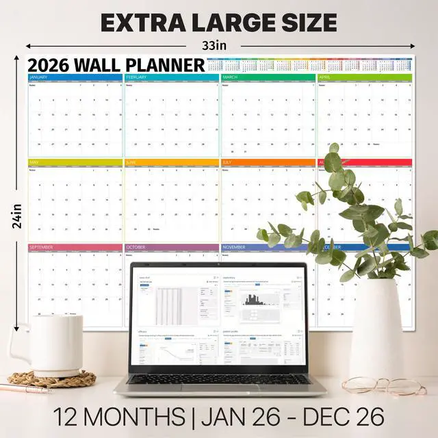 Alt view image 4 of 7 - Wall Planner 2026 - Extra Large 33 x 24 Color Full Year Wall Calendar - 12 Month Planner 2026 Yearly Planner Wall Calendar Personalized Calendar 2026 - Boxes Edition