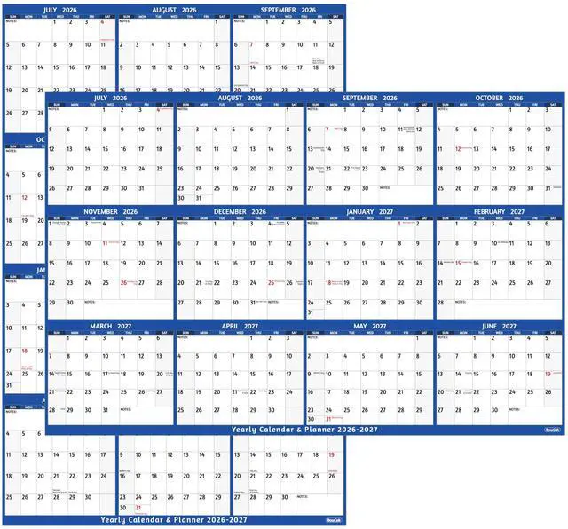 Main image of 2026-2027 Dry Erase Calendar Large Yearly Wall calendar, 38.2'' x 25.2'', 2-Side Reversible Calendar, Vertical/Horizontal, Jul 2026 Jun 2027, 2026-2027 Wall Calendar with Notes, Stickers Blue