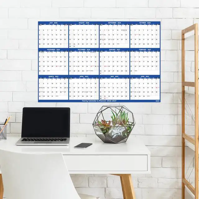 Alt view image 2 of 7 - 2026-2027 Dry Erase Calendar Large Yearly Wall calendar, 38.2'' x 25.2'', 2-Side Reversible Calendar, Vertical/Horizontal, Jul 2026 Jun 2027, 2026-2027 Wall Calendar with Notes, Stickers Blue