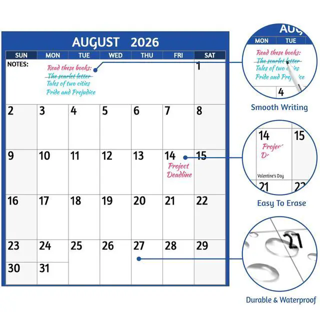 Alt view image 5 of 7 - 2026-2027 Dry Erase Calendar Large Yearly Wall calendar, 38.2'' x 25.2'', 2-Side Reversible Calendar, Vertical/Horizontal, Jul 2026 Jun 2027, 2026-2027 Wall Calendar with Notes, Stickers Blue