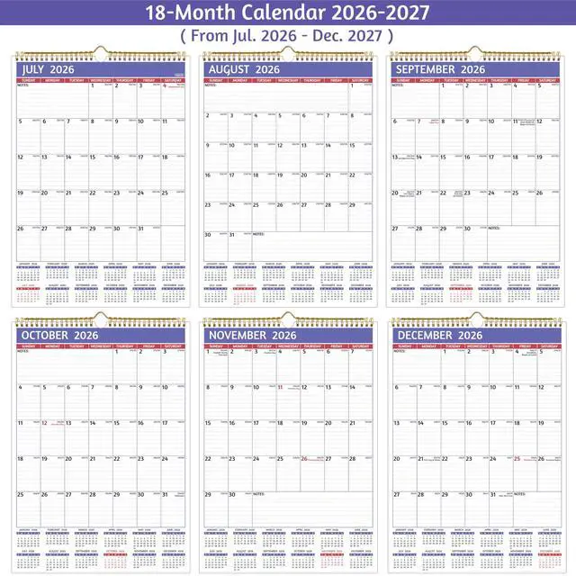 Alt view image 6 of 7 - 2026-2027 Wall Calendar - 2026-2027 Calendar, Jul 2026 - Dec 2027, 12'' x 17'' Large, 18 Monthly Calendar with Ruled Blocks, Yearly Overview, Thick Paper, Holidays, To-do Notes, Amply Writing Space