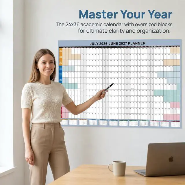 Alt view image 2 of 7 - 24x36 Inch Academic Wall Calendar 2026-2027, School Year Wall Planner July-june, Boho12-Month Thick Paper Calendar with Large Blocks for School, Office, Teachers & Home