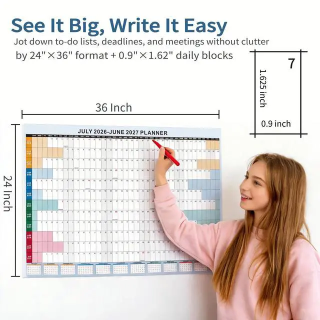 Alt view image 3 of 7 - 24x36 Inch Academic Wall Calendar 2026-2027, School Year Wall Planner July-june, Boho12-Month Thick Paper Calendar with Large Blocks for School, Office, Teachers & Home