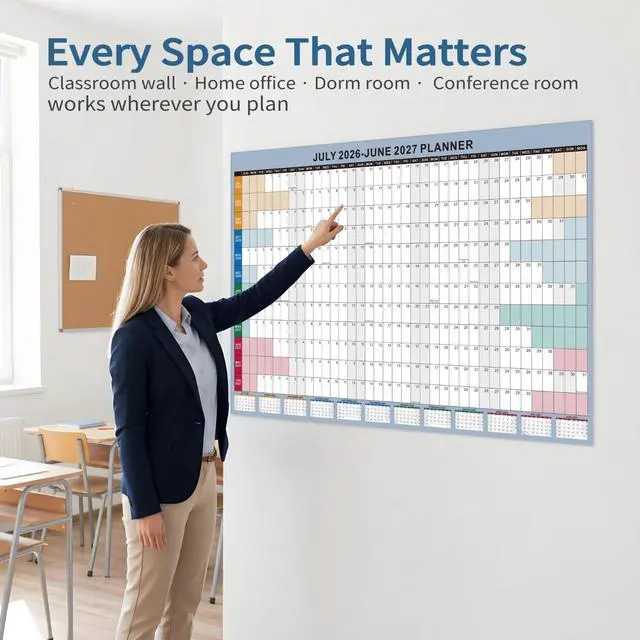 Alt view image 6 of 7 - 24x36 Inch Academic Wall Calendar 2026-2027, School Year Wall Planner July-june, Boho12-Month Thick Paper Calendar with Large Blocks for School, Office, Teachers & Home
