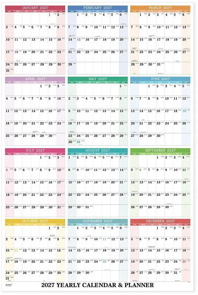 Main image of 2027 Wall Calendar - Yearly Wall Calendar 2027, January 2027 - December 2027, 34.3" x 22.8" (Open), Vertical, Double-Sided Round Stickers, Blocks and Holidays - Beautiful Layout