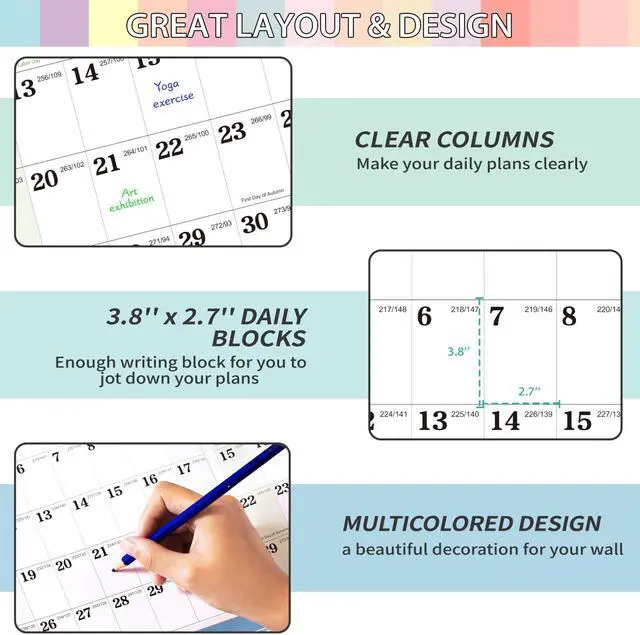 Alt view image 4 of 7 - 2027 Wall Calendar - Yearly Wall Calendar 2027, January 2027 - December 2027, 34.3" x 22.8" (Open), Vertical, Double-Sided Round Stickers, Blocks and Holidays - Beautiful Layout