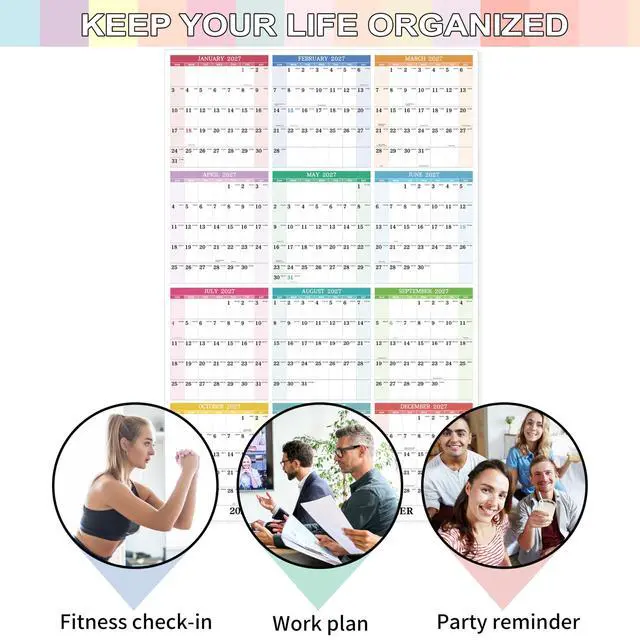 Alt view image 6 of 7 - 2027 Wall Calendar - Yearly Wall Calendar 2027, January 2027 - December 2027, 34.3" x 22.8" (Open), Vertical, Double-Sided Round Stickers, Blocks and Holidays - Beautiful Layout