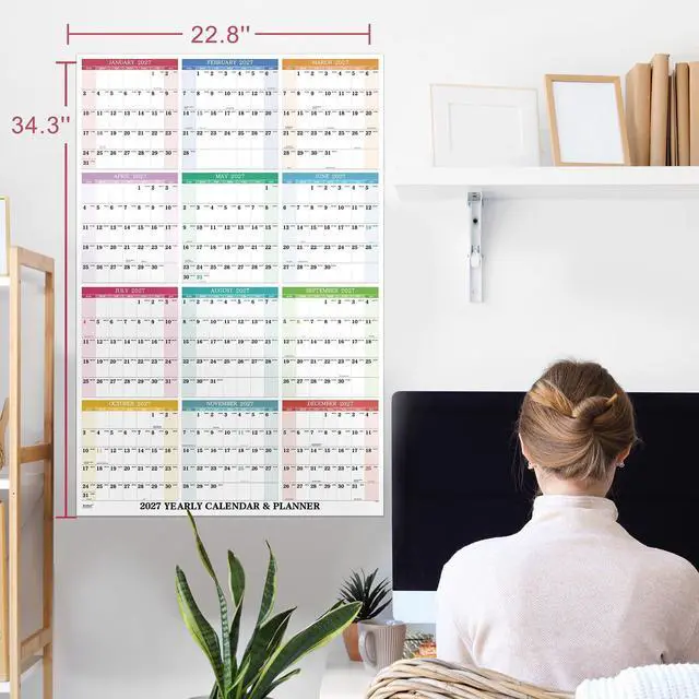 Alt view image 7 of 7 - 2027 Wall Calendar - Yearly Wall Calendar 2027, January 2027 - December 2027, 34.3" x 22.8" (Open), Vertical, Double-Sided Round Stickers, Blocks and Holidays - Beautiful Layout