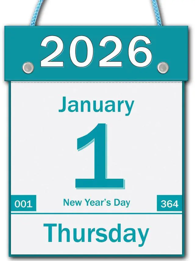 Main image of 2026 Daily Wall Calendar, Page per Day with Large Print Dates, 365 Day Tear off Wall Calendar for Seniors Gift Home Office School Dorms, 8.5" x 6", Tear Away Calendars with Hanging String, Cyan