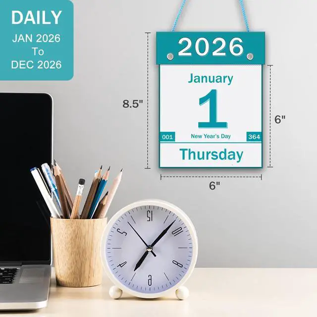 Alt view image 2 of 7 - 2026 Daily Wall Calendar, Page per Day with Large Print Dates, 365 Day Tear off Wall Calendar for Seniors Gift Home Office School Dorms, 8.5" x 6", Tear Away Calendars with Hanging String, Cyan