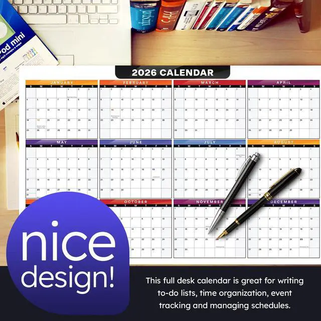 Alt view image 2 of 7 - 2026 Full Desk Calendar - 11 x 17 Large Size 12 Month Wall Planner for Office and Homes - 2 Sided Vertical and Horizontal Reversible - Printed on Thick & Durable 80lb Cardstock (216 gsm) - 2 Per Pack