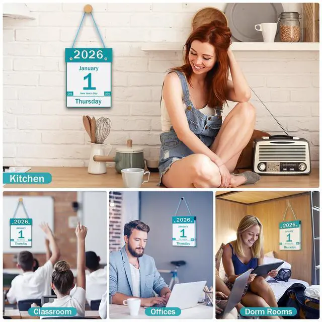 Alt view image 6 of 7 - 2026 Daily Wall Calendar, Page per Day with Large Print Dates, 365 Day Tear off Wall Calendar for Seniors Gift Home Office School Dorms, 8.5" x 6", Tear Away Calendars with Hanging String, Cyan