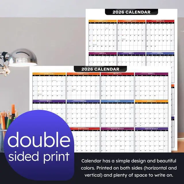 Alt view image 3 of 7 - 2026 Full Desk Calendar - 11 x 17 Large Size 12 Month Wall Planner for Office and Homes - 2 Sided Vertical and Horizontal Reversible - Printed on Thick & Durable 80lb Cardstock (216 gsm) - 2 Per Pack