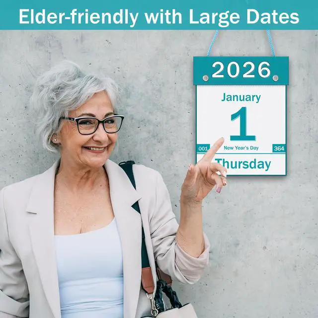 Alt view image 5 of 7 - 2026 Daily Wall Calendar, Page per Day with Large Print Dates, 365 Day Tear off Wall Calendar for Seniors Gift Home Office School Dorms, 8.5" x 6", Tear Away Calendars with Hanging String, Cyan