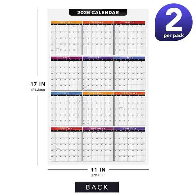 Alt view image 6 of 7 - 2026 Full Desk Calendar - 11 x 17 Large Size 12 Month Wall Planner for Office and Homes - 2 Sided Vertical and Horizontal Reversible - Printed on Thick & Durable 80lb Cardstock (216 gsm) - 2 Per Pack