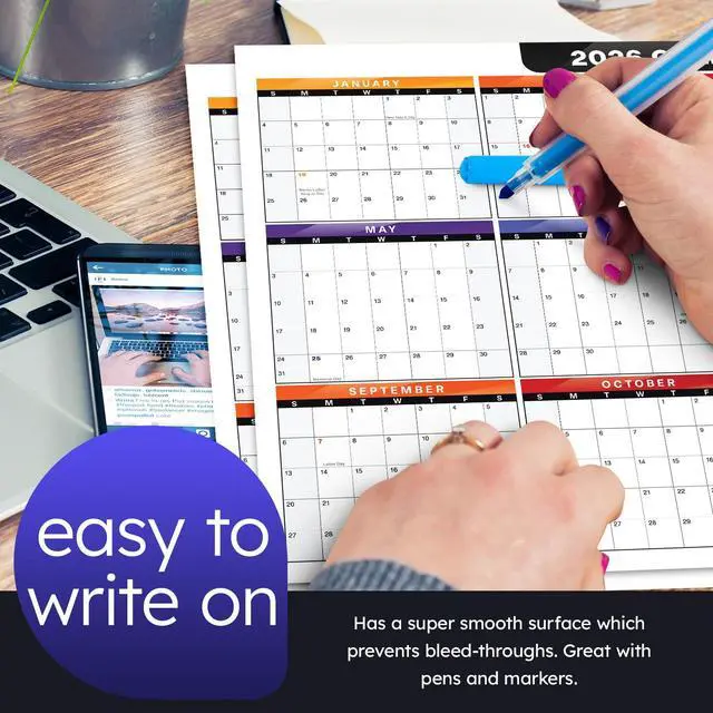 Alt view image 5 of 7 - 2026 Full Desk Calendar - 11 x 17 Large Size 12 Month Wall Planner for Office and Homes - 2 Sided Vertical and Horizontal Reversible - Printed on Thick & Durable 80lb Cardstock (216 gsm) - 2 Per Pack