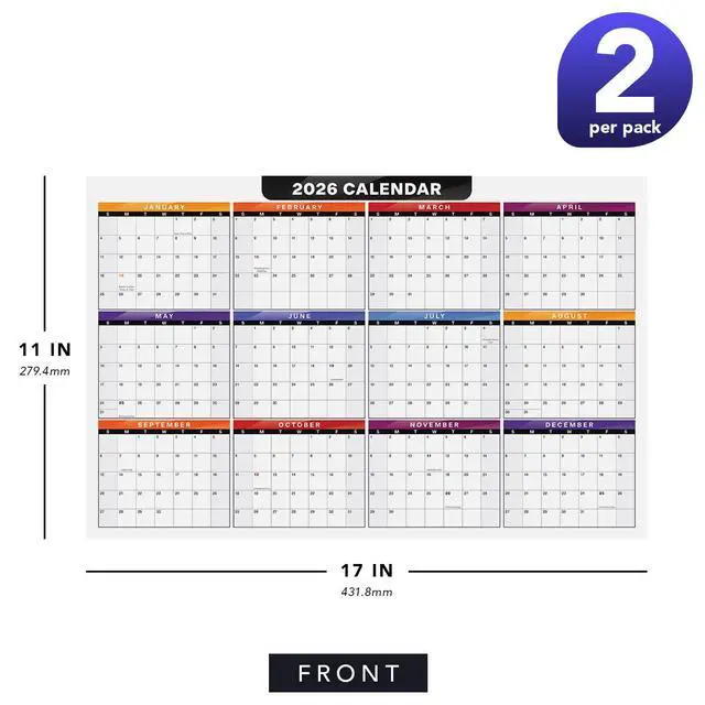 Alt view image 7 of 7 - 2026 Full Desk Calendar - 11 x 17 Large Size 12 Month Wall Planner for Office and Homes - 2 Sided Vertical and Horizontal Reversible - Printed on Thick & Durable 80lb Cardstock (216 gsm) - 2 Per Pack