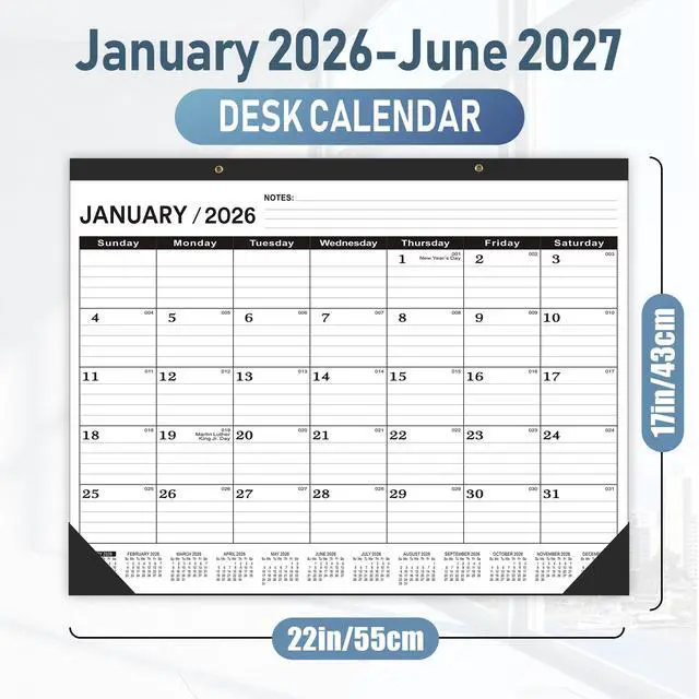 Alt view image 2 of 7 - Desk Calendar 2026-2 PACK,January 2026 to June 2027,Desk calendar 2026-2027 Large 22x17, Calendar 2026 with PVC Cover,Round Holes& NOTES List (Black),18 Months 2026 Desk Calender.
