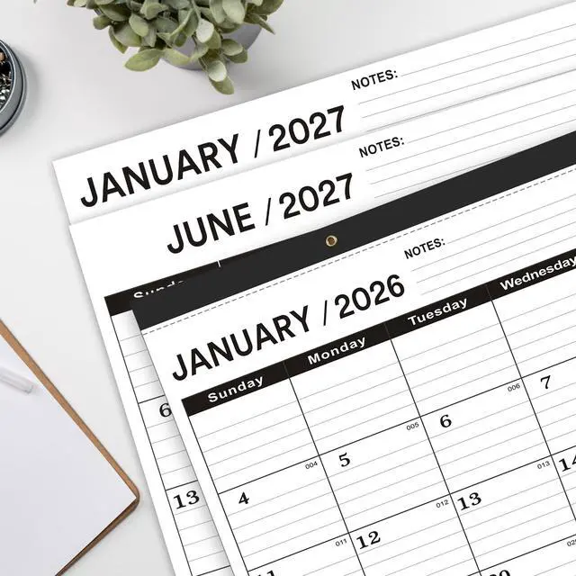 Alt view image 3 of 7 - Desk Calendar 2026-2 PACK,January 2026 to June 2027,Desk calendar 2026-2027 Large 22x17, Calendar 2026 with PVC Cover,Round Holes& NOTES List (Black),18 Months 2026 Desk Calender.