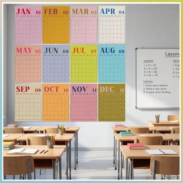 Alt view image 2 of 7 - 2026 Reusable Classroom Calendar Large Undated Dry Erase Wall Calendar 16 x 12 Inches Big Monthly Blank Planner Yearly Planning for School Organizing Office Home (Fresh Macaron)
