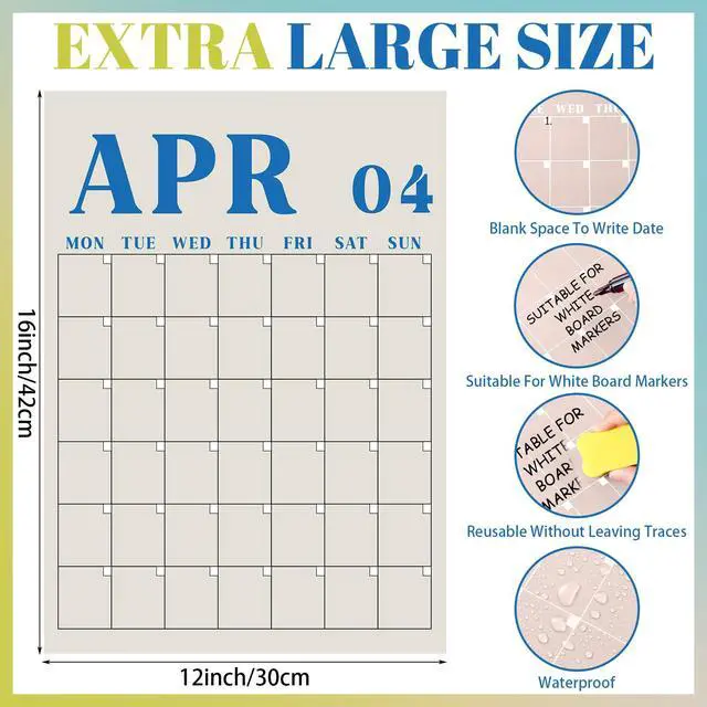 Alt view image 3 of 7 - 2026 Reusable Classroom Calendar Large Undated Dry Erase Wall Calendar 16 x 12 Inches Big Monthly Blank Planner Yearly Planning for School Organizing Office Home (Fresh Macaron)