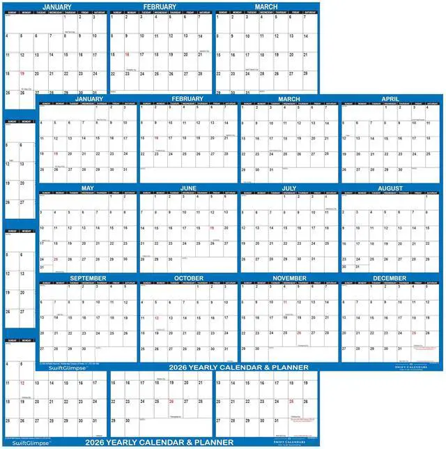 Main image of 18" x 24" SwiftGlimpse 2026 Wall Calendar Erasable Large Wet & Dry Erase Laminated 12 Month Annual Yearly Wall Planner, Reversible, Horizontal/Vertical, Navy