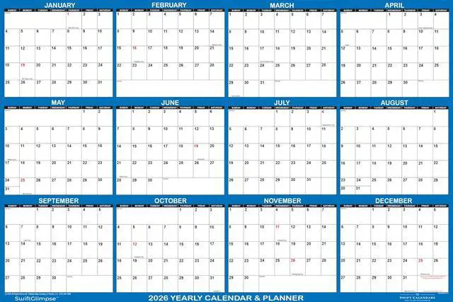 Alt view image 2 of 5 - 18" x 24" SwiftGlimpse 2026 Wall Calendar Erasable Large Wet & Dry Erase Laminated 12 Month Annual Yearly Wall Planner, Reversible, Horizontal/Vertical, Navy