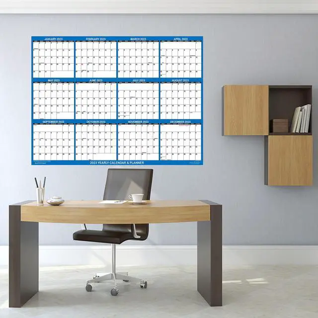 Alt view image 5 of 6 - 32" x 48" SwiftGlimpse 2026 Wall Calendar Erasable Large XL Wet & Dry Erase Laminated 12 Month Annual Yearly Wall Planner, Reversible, Navy