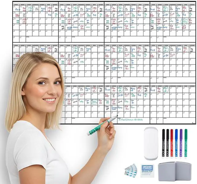 Main image of Yearly Large Dry Erase Calendar for Wall 24x36, for Year Family 12 Month, Undated Big Erasable Office, Rolled Whiteboard White Board, Classroom Annual Calendar Planner Dry Erase 36x24 Wall Reusable