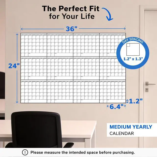 Alt view image 2 of 7 - Yearly Large Dry Erase Calendar for Wall 24x36, for Year Family 12 Month, Undated Big Erasable Office, Rolled Whiteboard White Board, Classroom Annual Calendar Planner Dry Erase 36x24 Wall Reusable