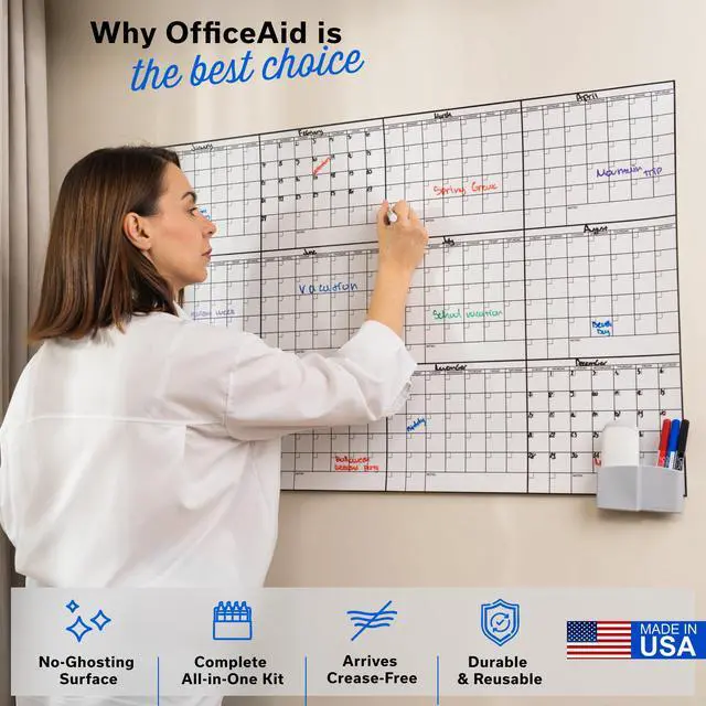 Alt view image 5 of 7 - Yearly Large Dry Erase Calendar for Wall 24x36, for Year Family 12 Month, Undated Big Erasable Office, Rolled Whiteboard White Board, Classroom Annual Calendar Planner Dry Erase 36x24 Wall Reusable