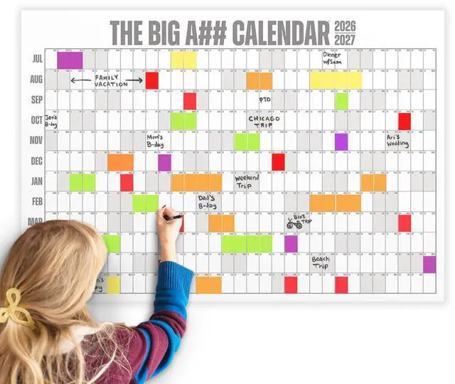 Main image of Academic Year Wall Calendar July 2026 to June 2027 Dry-Erase Includes 1 Marker & 100 Labels Lightweight, Easy to Hang Yearly Calendar Year at a Glance Plan Big Goals & Adventures Gray