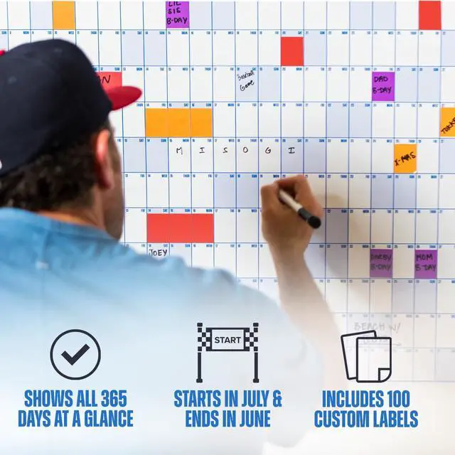 Alt view image 3 of 5 - Academic Year Wall Calendar July 2026 to June 2027 Dry-Erase Includes 1 Marker & 100 Labels Lightweight, Easy to Hang Yearly Calendar Year at a Glance Plan Big Goals & Adventures Gray