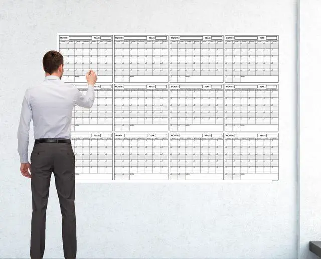 Main image of 48" x 72" Large Jumbo Oversized Erasable Laminated Blank Annual Yearly Wall Calendar Poster, 12 Months, Reusable for Office, Academic or Home