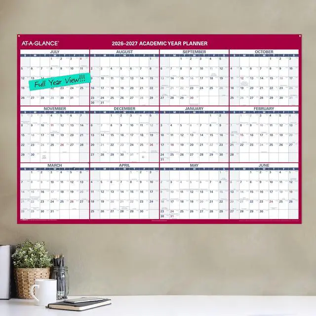 Alt view image 2 of 5 - Dry Erase Calendar 2026-2027 Academic & Regular Year Wall Planner, 12-Month, 48" x 32", Double Sided, Horizontal (PM326S28)