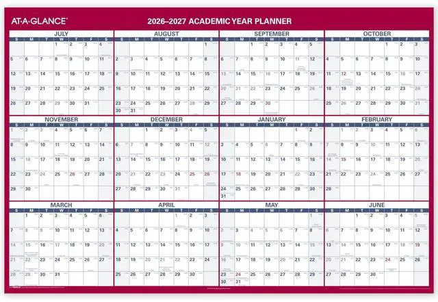 Main image of Dry Erase Calendar 2026-2027 Academic & Regular Year Wall Planner, 12-Month, 48" x 32", Double Sided, Horizontal (PM326S28)