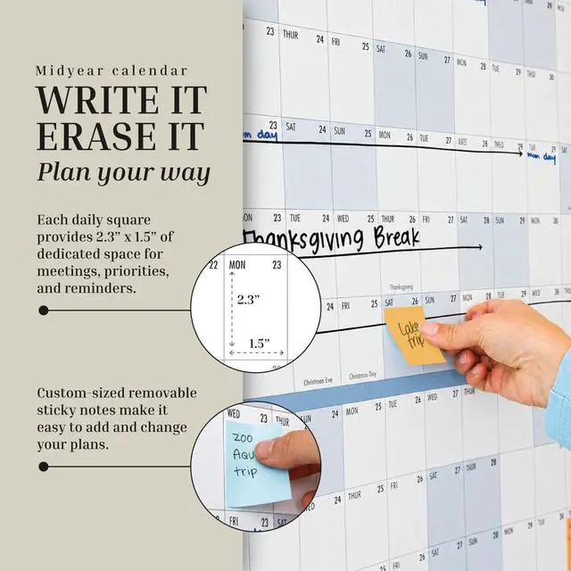 Alt view image 2 of 6 - 2026-2027 Academic Giant Dry Erase Calendar | 4ft x 3ft Full Year Planner